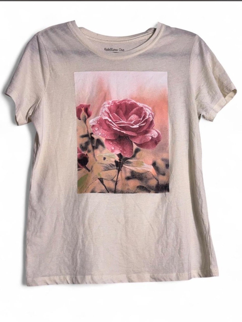 Rebellious One Cream Tee with Black Script Logo